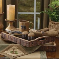 Rustic Wood with Bark Edged Trays - set of 2