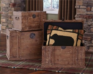 Rustic Distressed Wood Trunks - Set of 3