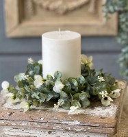 Ivory Blooms Berries and Eucalyptus Spring / Summer Pillar Candle Ring 