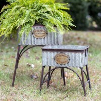 Set of 2 Rustic Metal Tubs with Stands