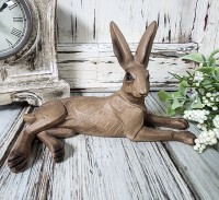 Brown Wood Look Resting Rabbit Figurine Rustic Spring vintage Style Decor 