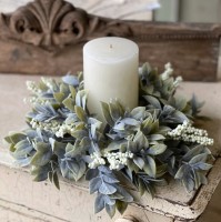 Cream Berry & Ombre Greenery Spring Pillar Candle Ring