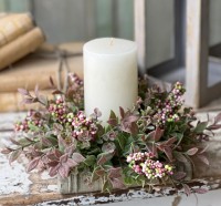 Pink & Green Berry Spring / Easter Pillar Candle Ring