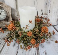Pumpkin Allium Fall Flower Pillar Candle Ring