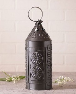 Primitive Country Punched Tin Sturbridge Lantern Candle Holder