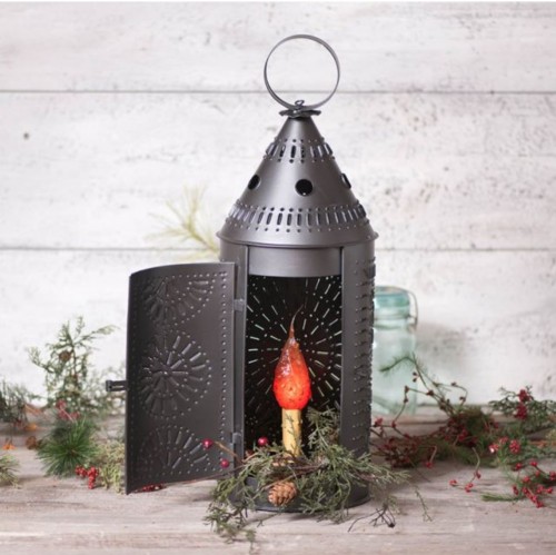 Punched Tin 21-Inch Electric Lantern in Smokey Black