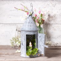 Primitive Candle Lantern - Weathered Zinc - Farmhouse Candle Holder