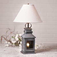Miner's Lamp with Linen Shade in Antique Tin