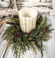 Prickly Pine & Pinecone Christmas Holiday Pillar Candle Ring