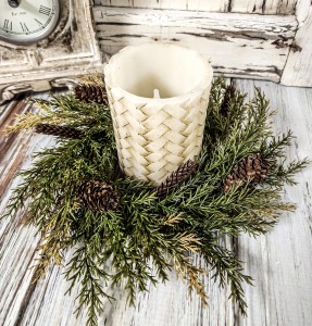 Moss Pinecone & Pine Greenery Christmas Holiday Pillar Candle Ring
