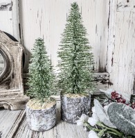 Set of 2 Iced Pine Bottlebrush Christmas Trees