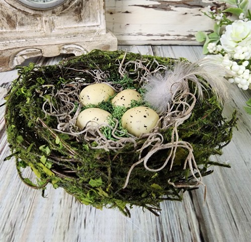 Handmade Moss Birds Nest Eggs & Feather  Farmhouse Cottagecore Home Decor 