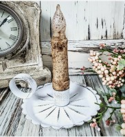 Rustic White Scalloped Taper Candle Holder 