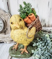 Easter Chick & Carrot Basket Vintage Inspired Home Decor Figure