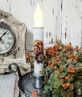 Vintage Inspired Fall Dahlia Bouquet  Timer Taper Candle 