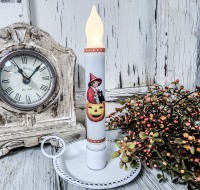 Vintage Postcard Halloween Witch & Pumpkin Timer Taper Candle