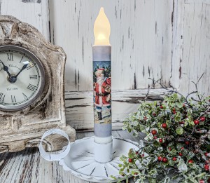 Old World Santa with Tree Handmade Timer Taper Candle