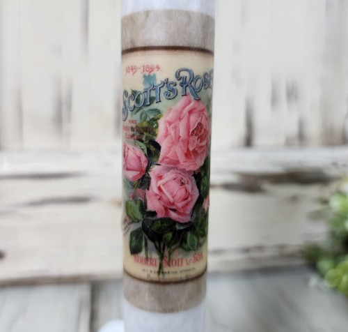 Vintage Seed Packet Rose Flower Timer Taper Candle 