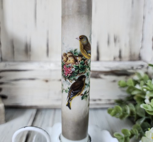 Vintage Inspired Birds & Nest Handmade Timer Taper Candle