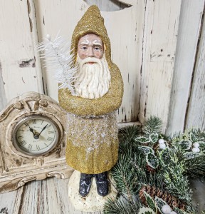 Vintage Inspired Gold Glittery Christmas Old World Santa - Belsnickel   