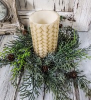 Christmas Glistening Cedar and Pinecone Holiday Pillar Candle Ring