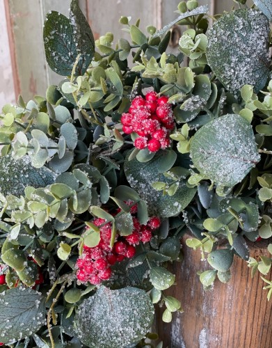 Red Berry Cluster Eucalyptus Christmas Wreath - Farmhouse Cottagecore  Decor