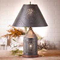 Tinners Revere Punched Tin Table Lamp - Vintage Farmhouse / Cottage